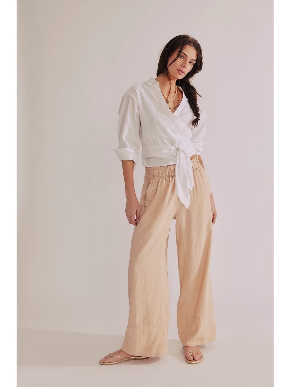 Free People Day's End Linen Pants Sand Dollar